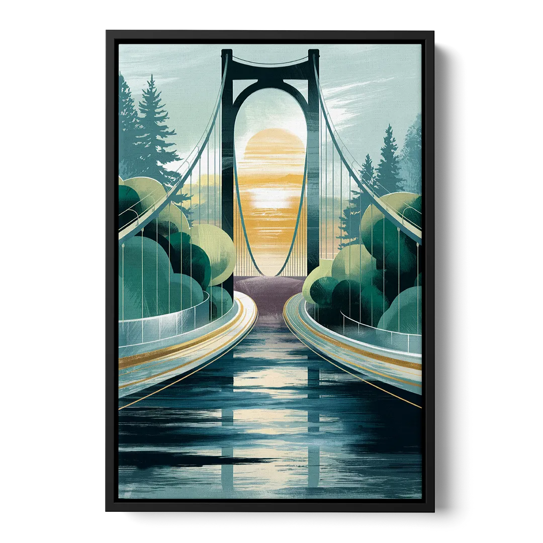 Tacoma Narrows Bridge Scene Front - Black Canvas Wall Art