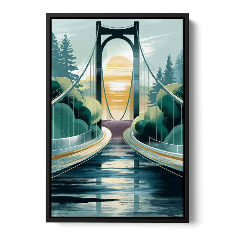 Tacoma Narrows Bridge Scene Front - Black Canvas Wall Art