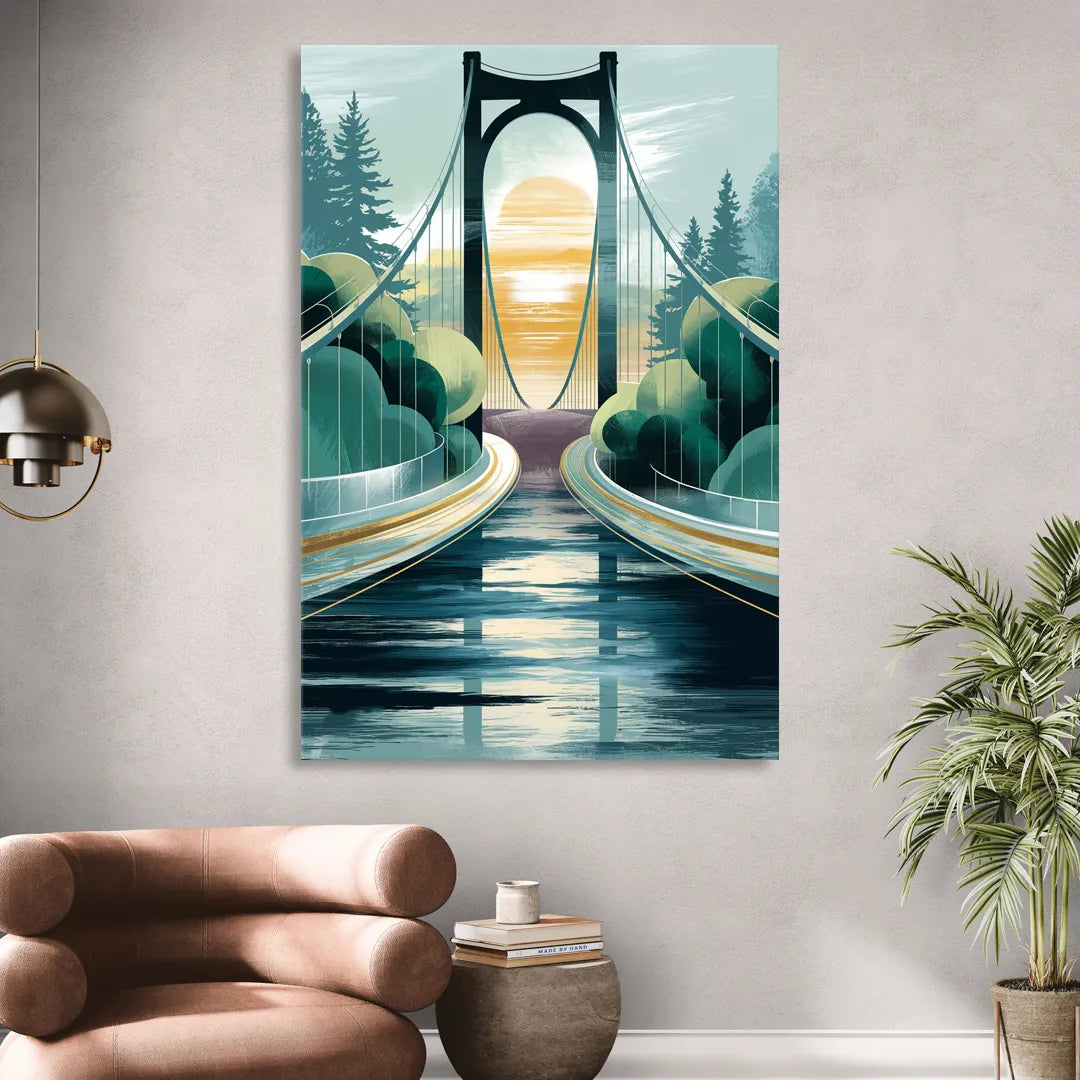 Tacoma Narrows Bridge Scene Sitting Room - Canvas Wall Art