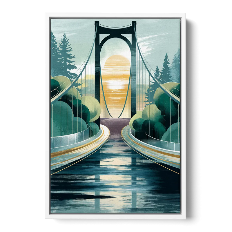 Tacoma Narrows Bridge Scene Front - White Canvas Wall Art