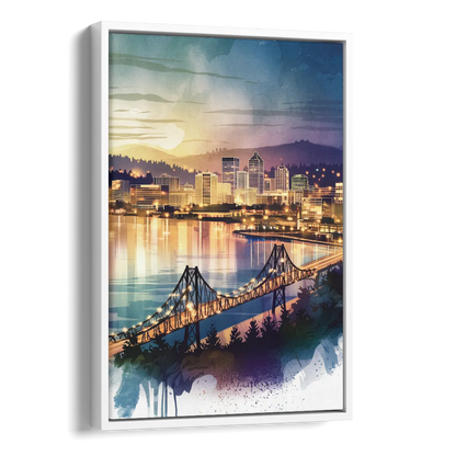 Tacoma Skyline View Side - White Canvas Wall Art