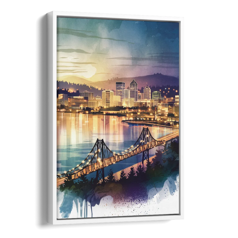 Tacoma Skyline View Side - White Canvas Wall Art