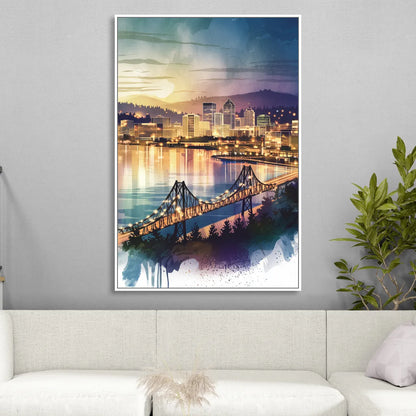 Tacoma Skyline View Sitting Room - White Canvas Wall Art