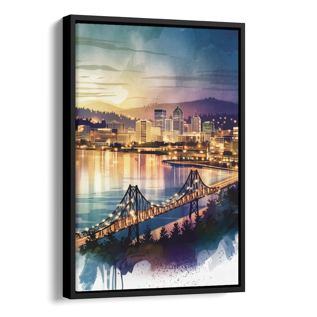 Tacoma Skyline View Side - Black Canvas Wall Art