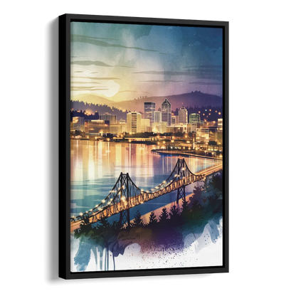 Tacoma Skyline View Side - Black Canvas Wall Art