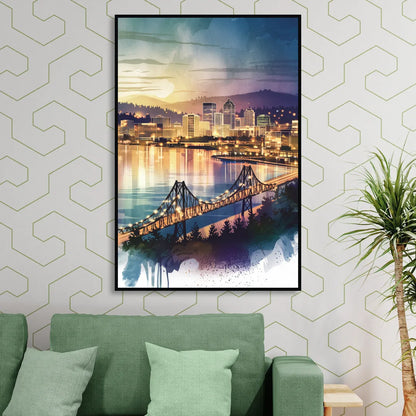 Tacoma Skyline View Living Room - Black Canvas Wall Art