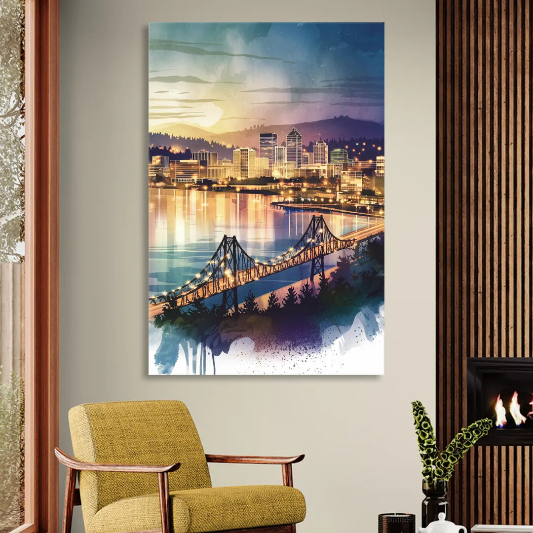 Tacoma Skyline View Sitting Room - Canvas Wall Art