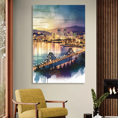 Tacoma Skyline View Sitting Room - Canvas Wall Art