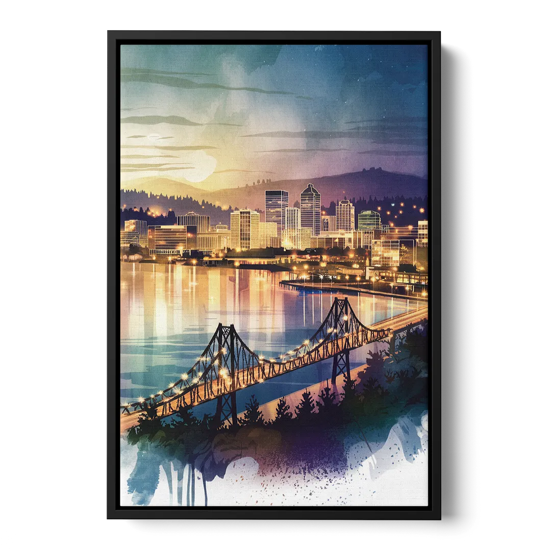 Tacoma Skyline View Front - Black Canvas Wall Art