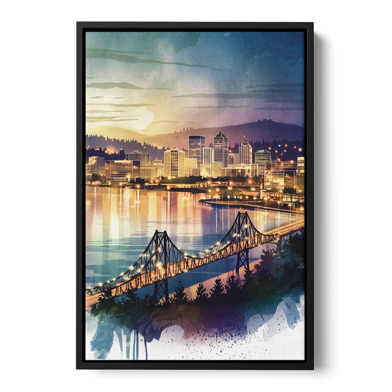 Tacoma Skyline View Front - Black Canvas Wall Art