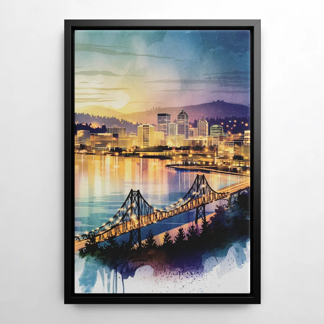 Tacoma Skyline View - Black Frame Canvas