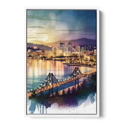 Tacoma Skyline View Front - White Canvas Wall Art
