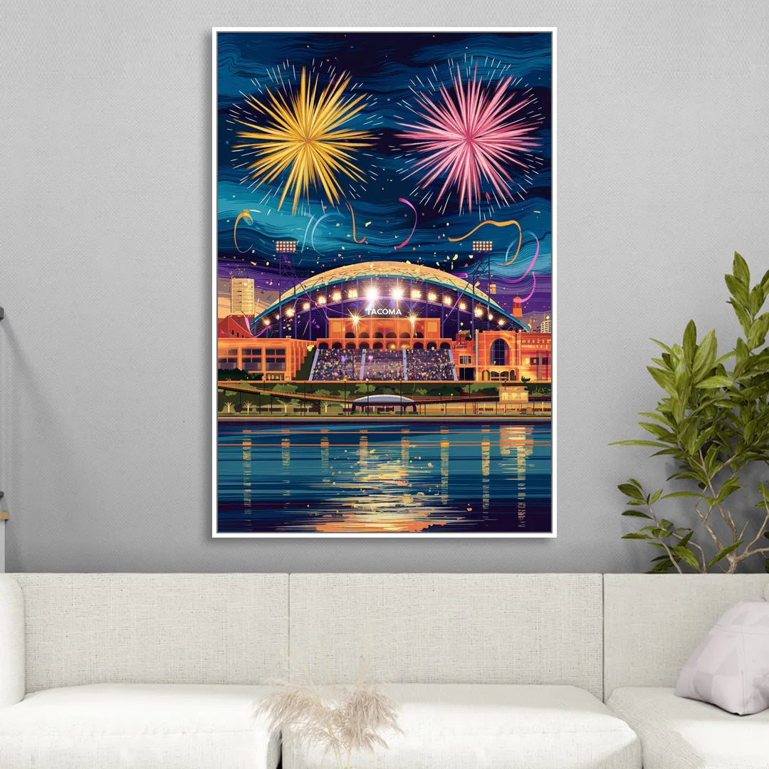 Tacoma Stadium Celebration Living Room - White Canvas Wall Art