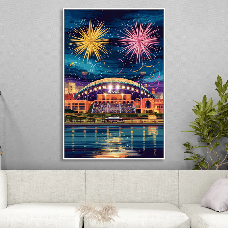 Tacoma Stadium Celebration Living Room - White Canvas Wall Art