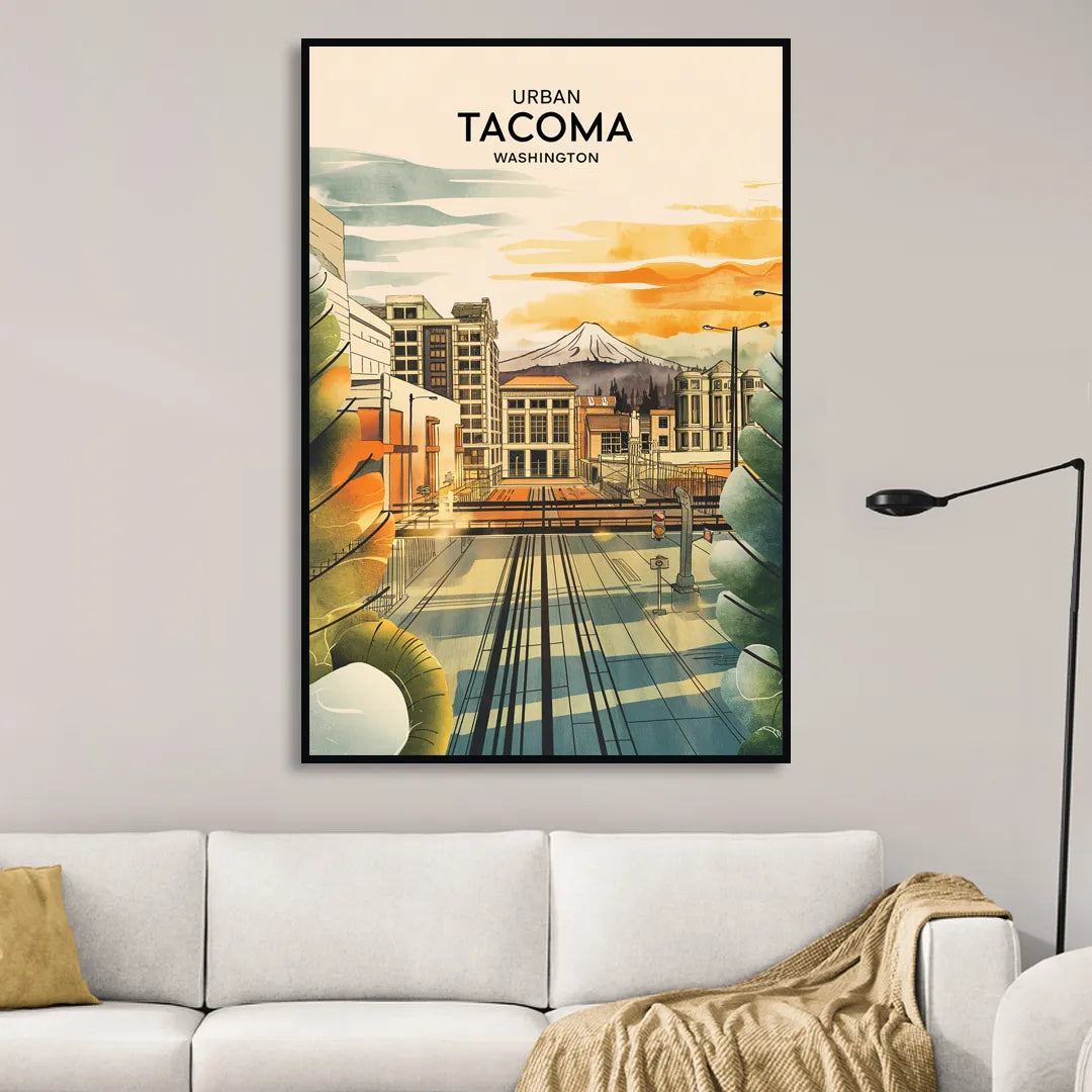 Tacoma Urban Streetscape Living Room - Black Canvas Wall Art