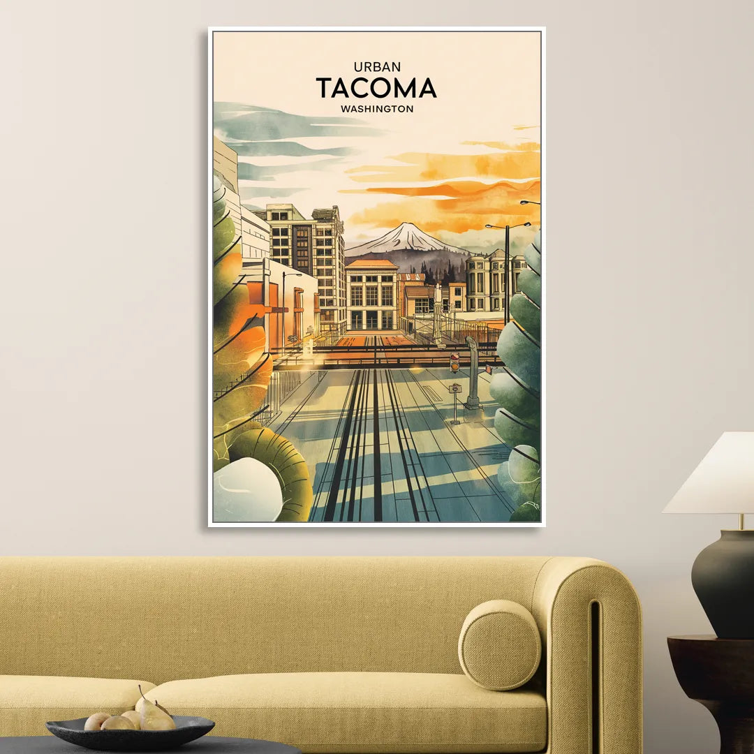 Tacoma Urban Streetscape Sitting Room - White Canvas Wall Art