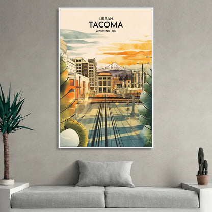 Tacoma Urban Streetscape Living Room - White Canvas Wall Art