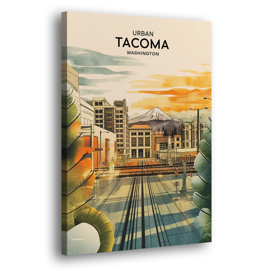 Tacoma Urban Streetscape Side - Canvas Wall Art