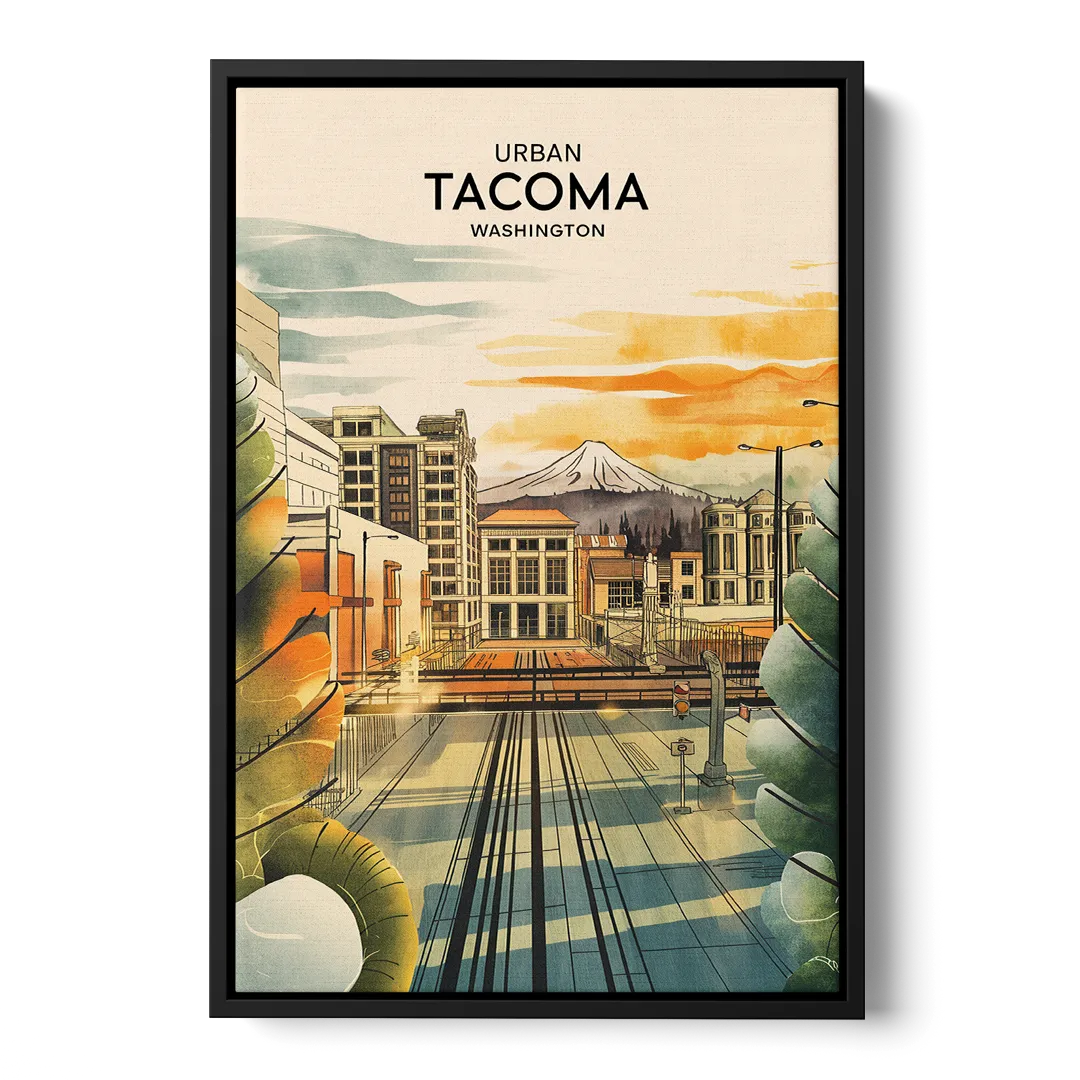 Tacoma Urban Streetscape Front - Black Canvas Wall Art