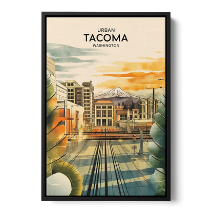 Tacoma Urban Streetscape Front - Black Canvas Wall Art