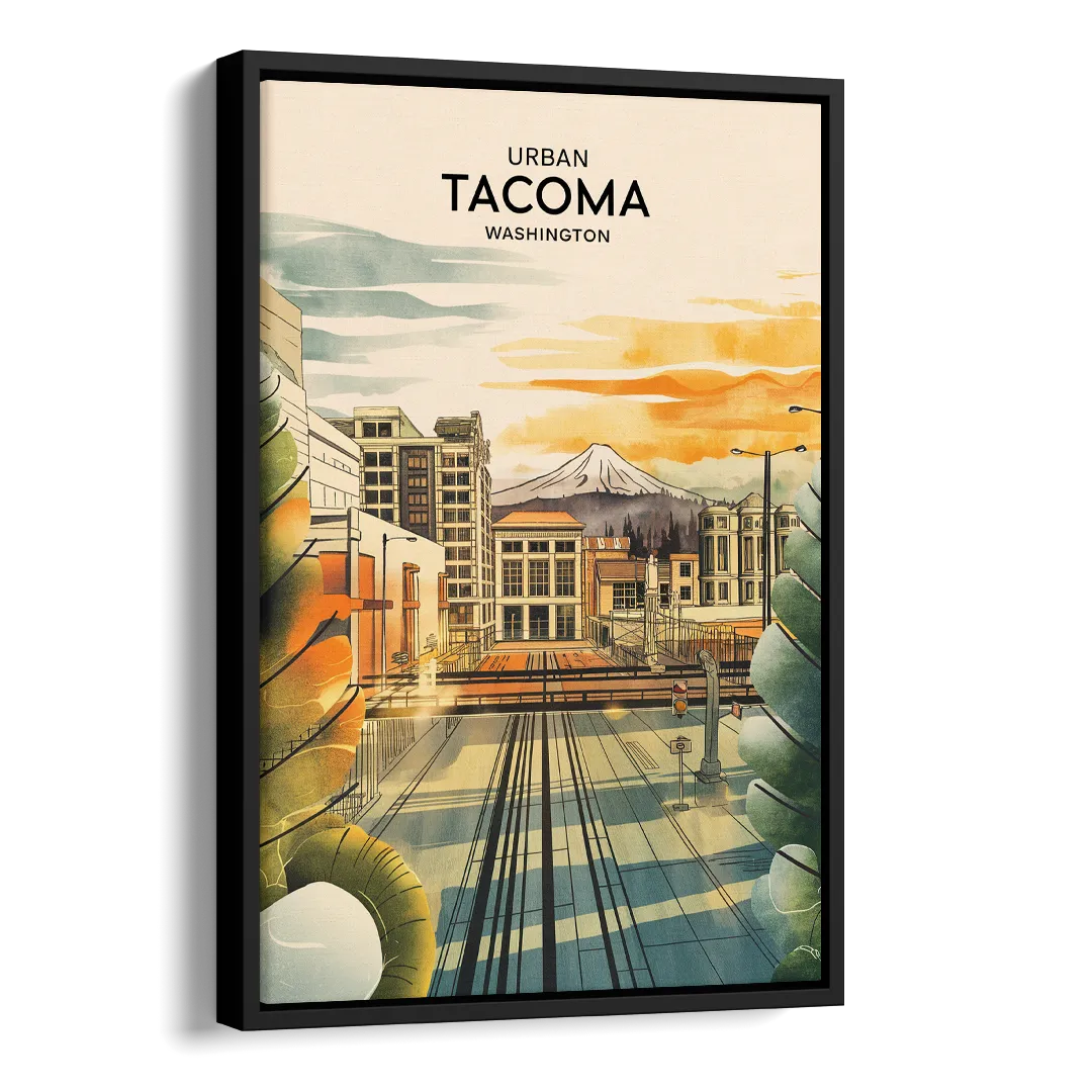 Tacoma Urban Streetscape Side - Black Canvas Wall Art