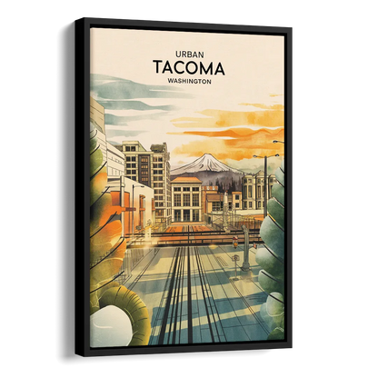 Tacoma Urban Streetscape Side - Black Canvas Wall Art