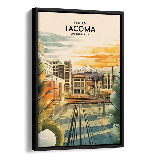 Tacoma Urban Streetscape Side - Black Canvas Wall Art