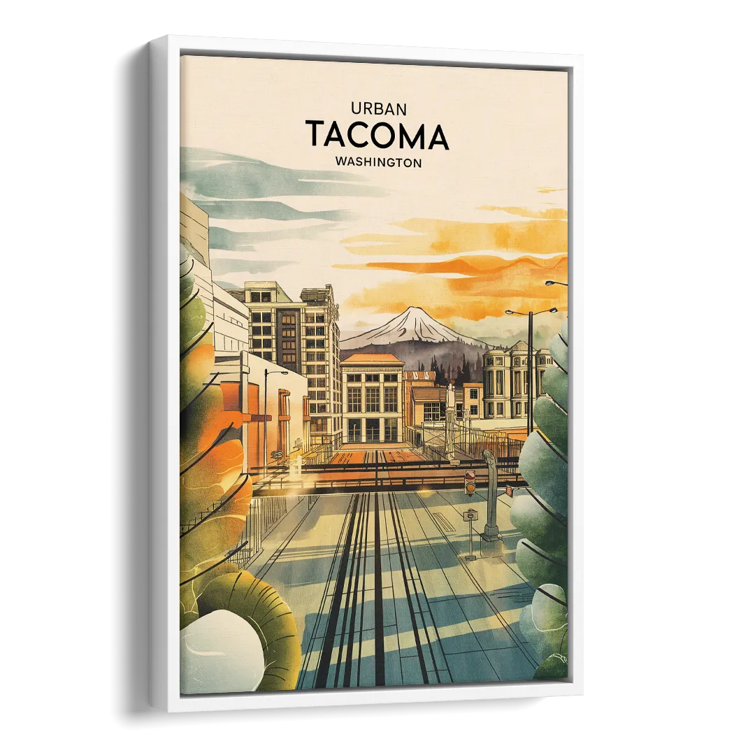 Tacoma Urban Streetscape Side - White Canvas Wall Art