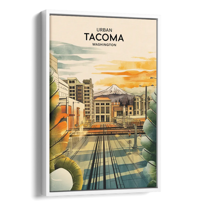 Tacoma Urban Streetscape Side - White Canvas Wall Art