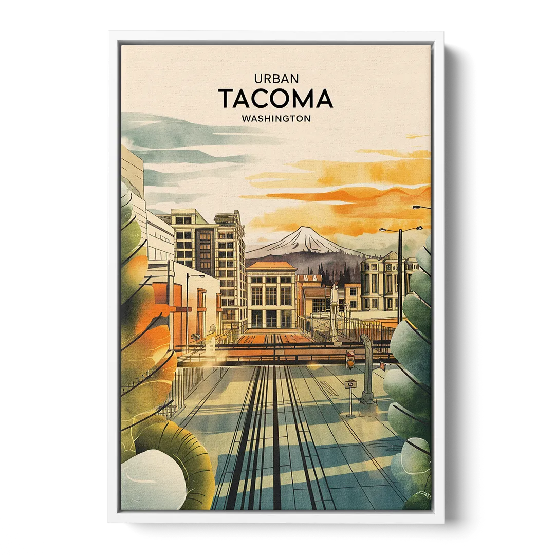 Tacoma Urban Streetscape Front - White Canvas Wall Art