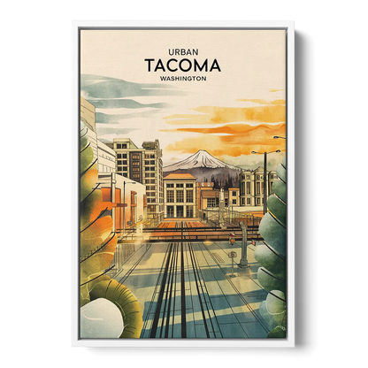 Tacoma Urban Streetscape Front - White Canvas Wall Art