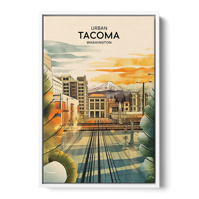 Tacoma Urban Streetscape Front - White Canvas Wall Art