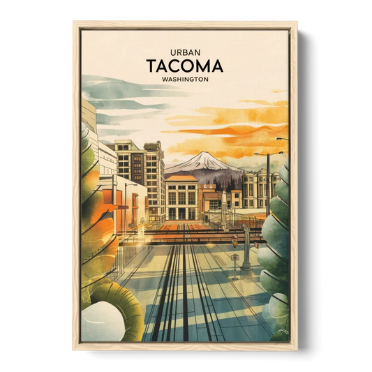 Tacoma Urban Streetscape - Oak Framed Canvas Wall Art - Front