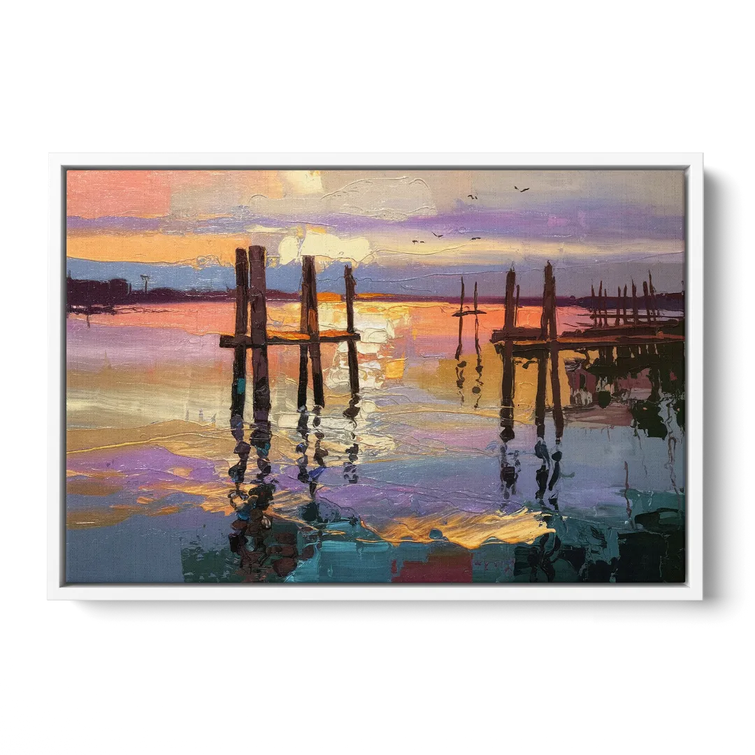 Tacoma Waterfront Sunset Front - White Canvas Wall Art