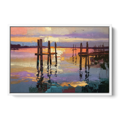 Tacoma Waterfront Sunset Front - White Canvas Wall Art