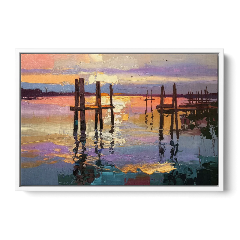 Tacoma Waterfront Sunset Front - White Canvas Wall Art