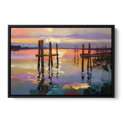 Tacoma Waterfront Sunset Front - Black Canvas Wall Art