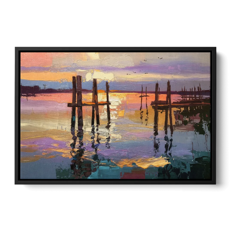 Tacoma Waterfront Sunset Front - Black Canvas Wall Art