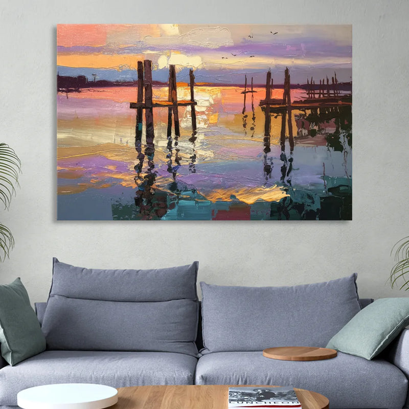 Tacoma Waterfront Sunset Living Room - Canvas Wall Art