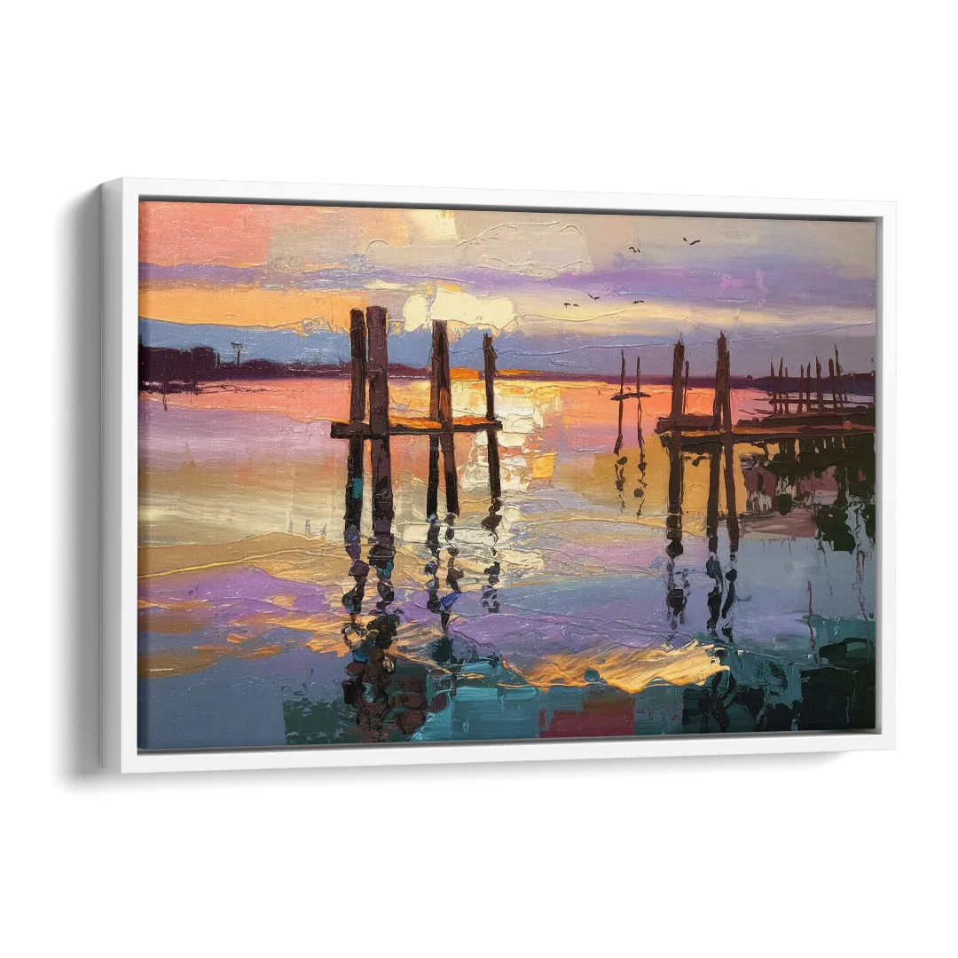 Tacoma Waterfront Sunset Side - White Canvas Wall Art