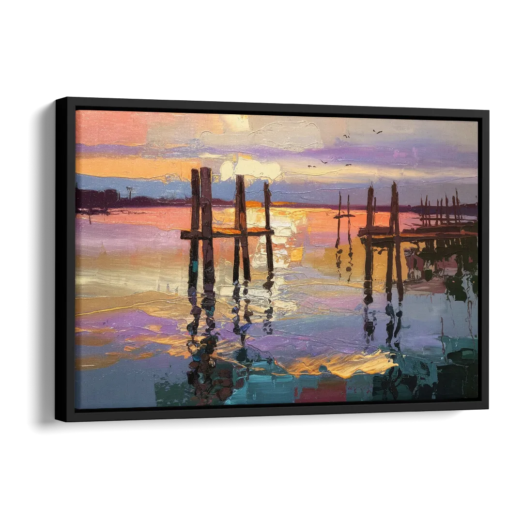 Tacoma Waterfront Sunset Side - Black Canvas Wall Art