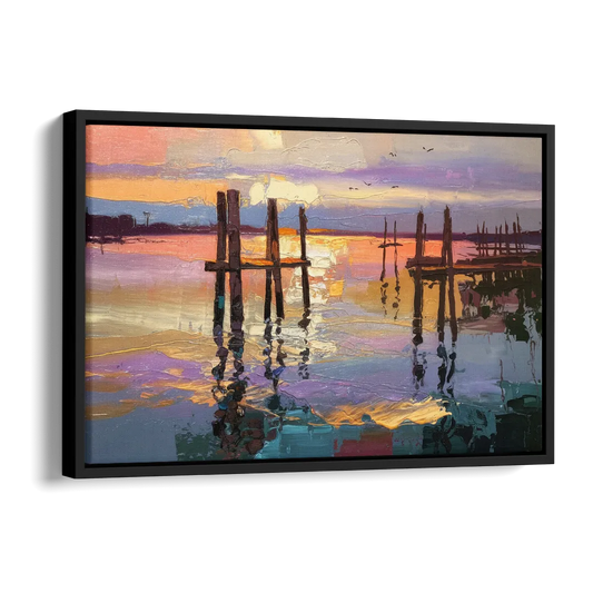 Tacoma Waterfront Sunset Side - Black Canvas Wall Art