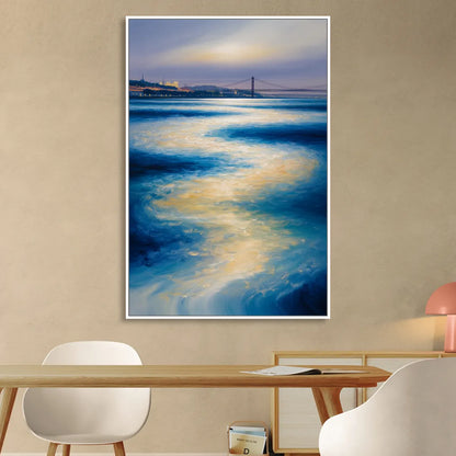 Tagus River Glow Living Room - White Canvas Wall Art