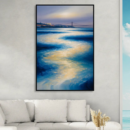 Tagus River Glow Living Room - Black Canvas Wall Art