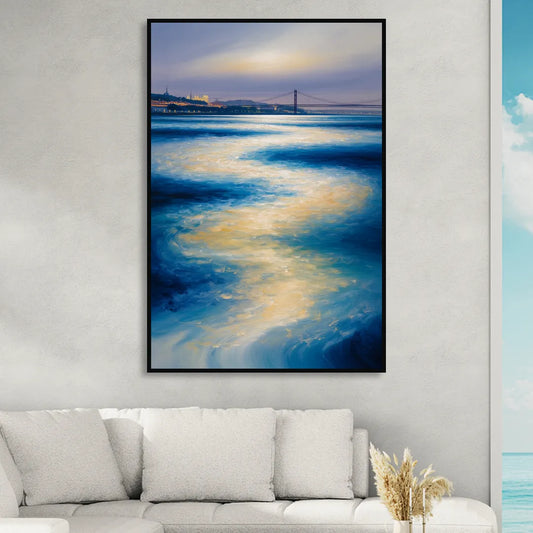 Tagus River Glow Living Room - Black Canvas Wall Art