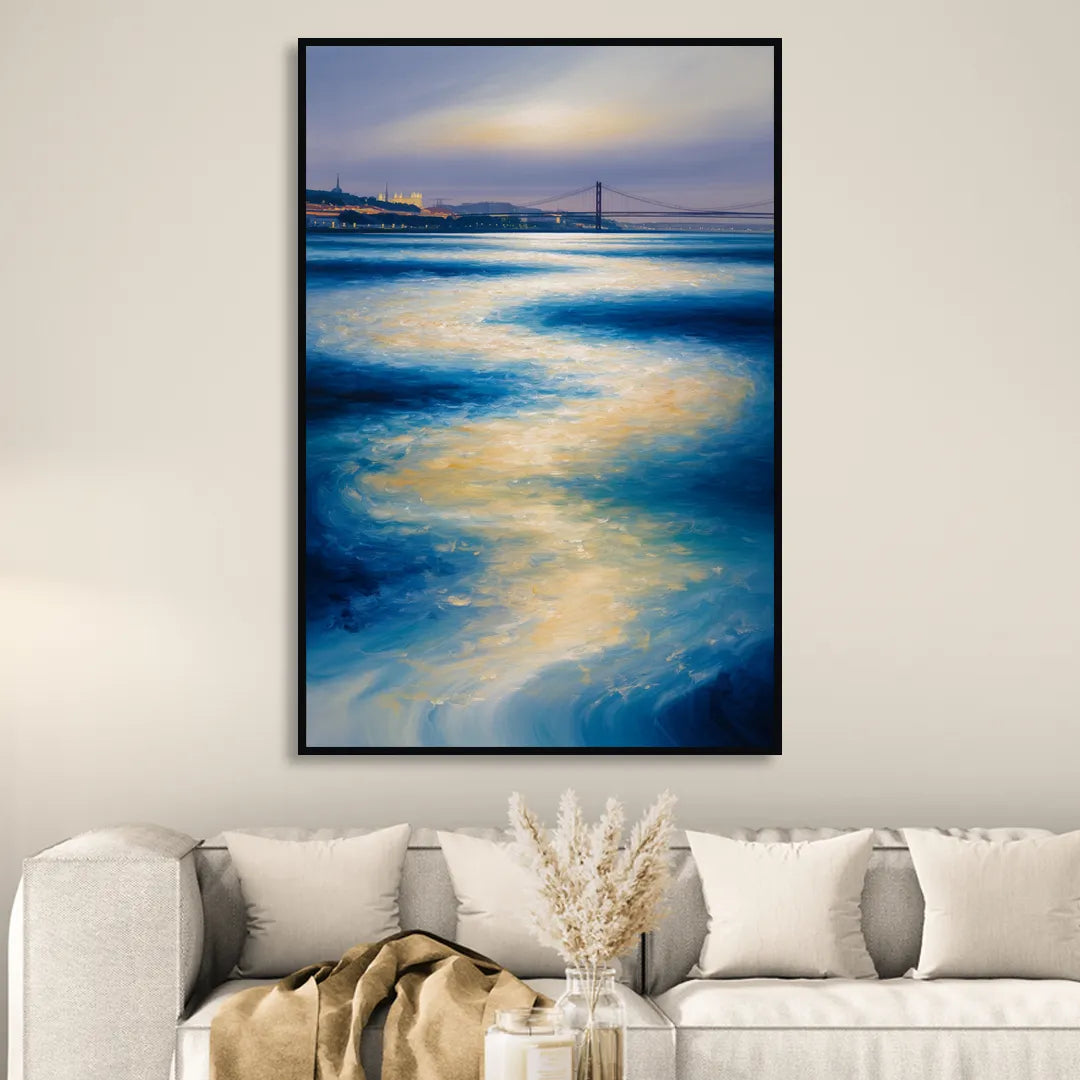 Tagus River Glow Sitting Room - Black Canvas Wall Art