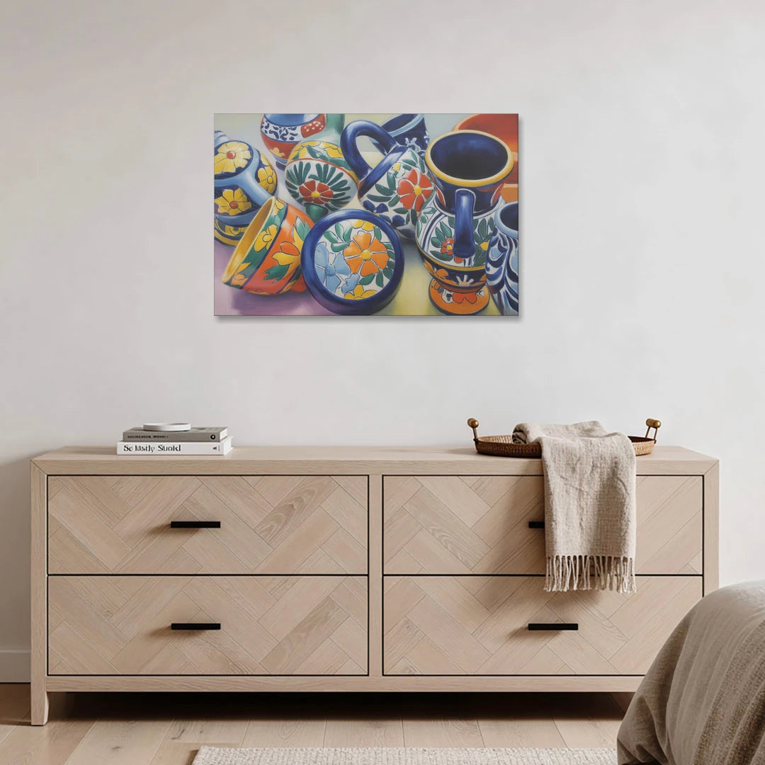Talavera Pottery Colors - Canvas Wall Art - Coffee Table - 36x24