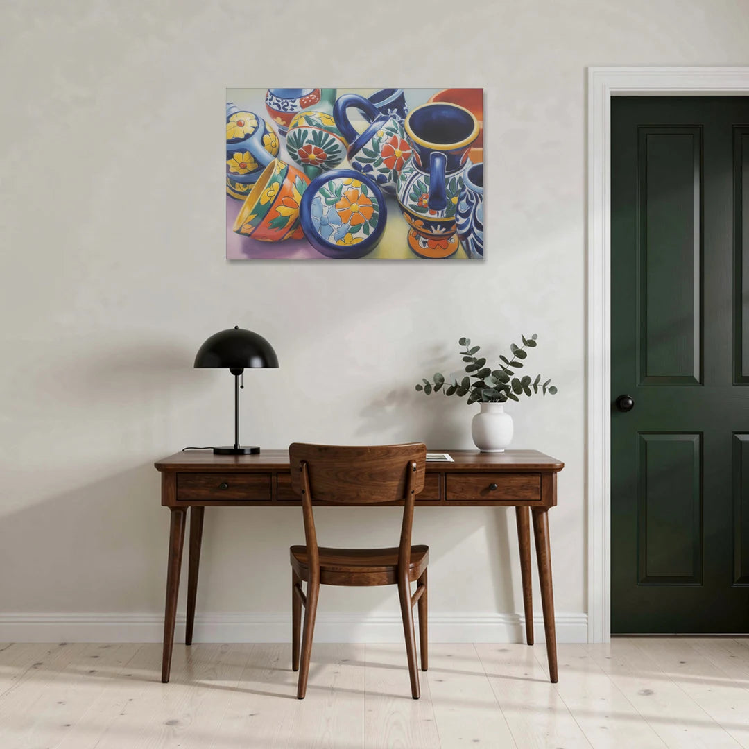 Talavera Pottery Colors - Canvas Wall Art - Office - 36x24