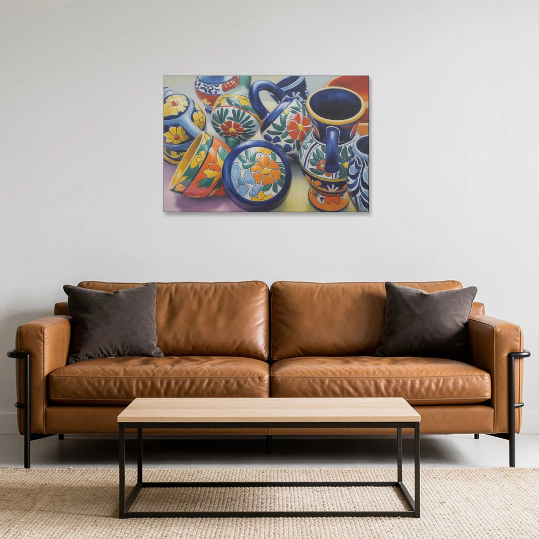 Talavera Pottery Colors - Canvas Wall Art - Sofa - 36x24