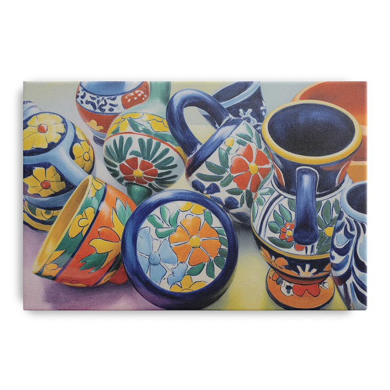 Talavera Pottery Colors Front - Canvas Wall Art